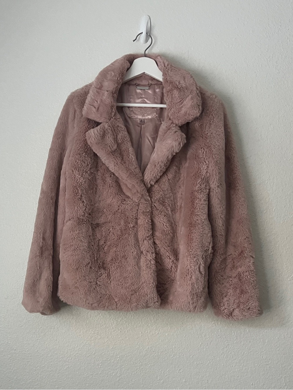 Joujou Blush Pink Faux Fur Jacket Coat Large L Plush Satin Lined